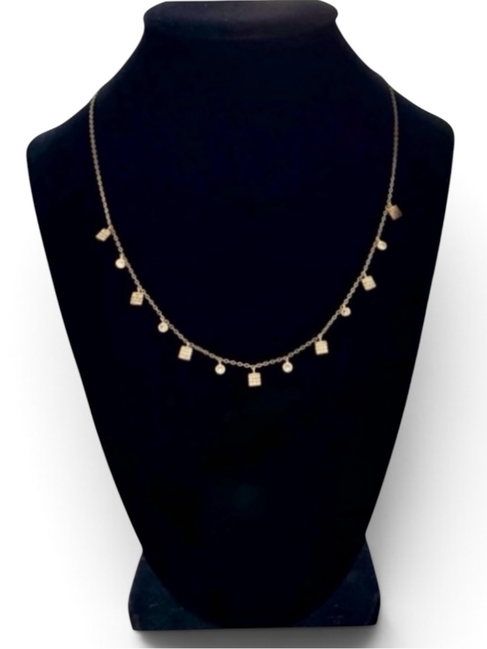 18K Gold over .925 Sterling Silver CZ Geometric Shaker Dangle Station Necklace